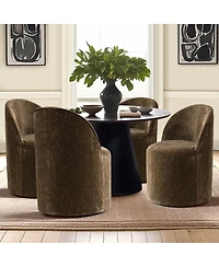 Maison Boucle Set of 2 Rolling Chenille Barrel Dining Chairs with Casters