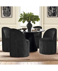 Maison Boucle Set of 2 Rolling Chenille Barrel Dining Chairs with Casters