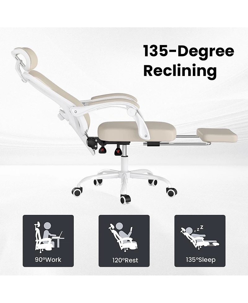 Flynama Khaki Mesh Office Chair with Footrest,Adjustable Lumbar Support Chair