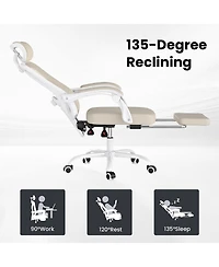 Flynama Khaki Mesh Office Chair with Footrest,Adjustable Lumbar Support Chair