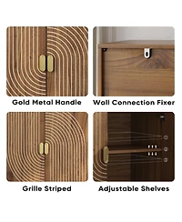 Flynama Wood Buffet Cabinet Line Groove Sideboard Storage For Living Room Entryway