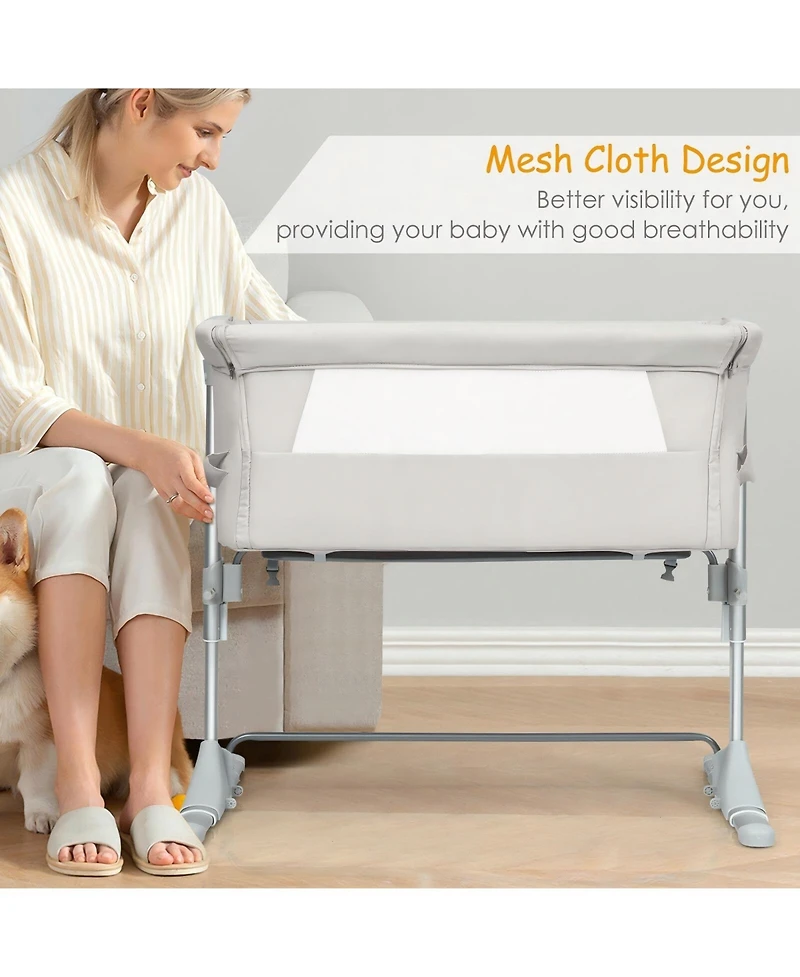 Gouun Baby 4-Height Travel Bedside Bassinet with Breathable Mesh and Carry Bag