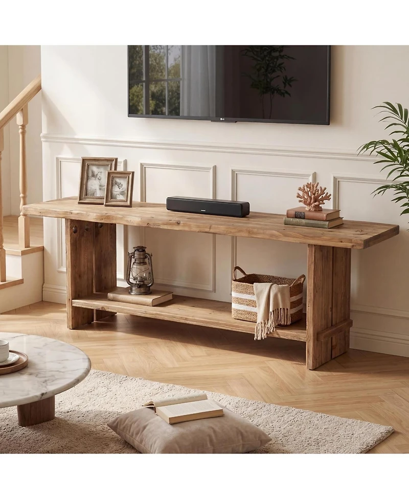 Tribesigns Solid Wood Tv Stand for 55/75/85-Inch Tv, Farmhouse Entertainment Center with Storage Shelf, Media Console Wooden Entertainment Stand