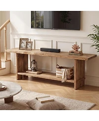 Tribesigns Solid Wood Tv Stand for 55/75/85-Inch Tv, Farmhouse Entertainment Center with Storage Shelf, Media Console Wooden Entertainment Stand