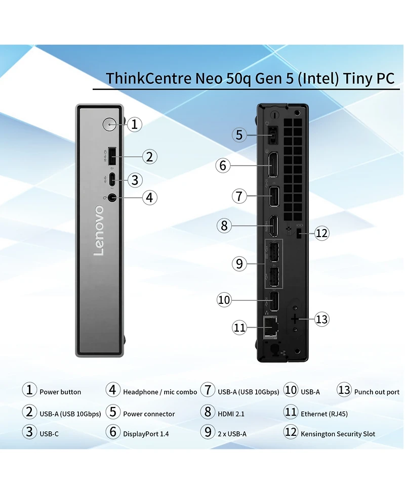 Lenovo ThinkCentre neo 50q Mff Desktop Pc with Intel Core i3, 16GB Ram, 1TB Ssd, Windows 11 Pro