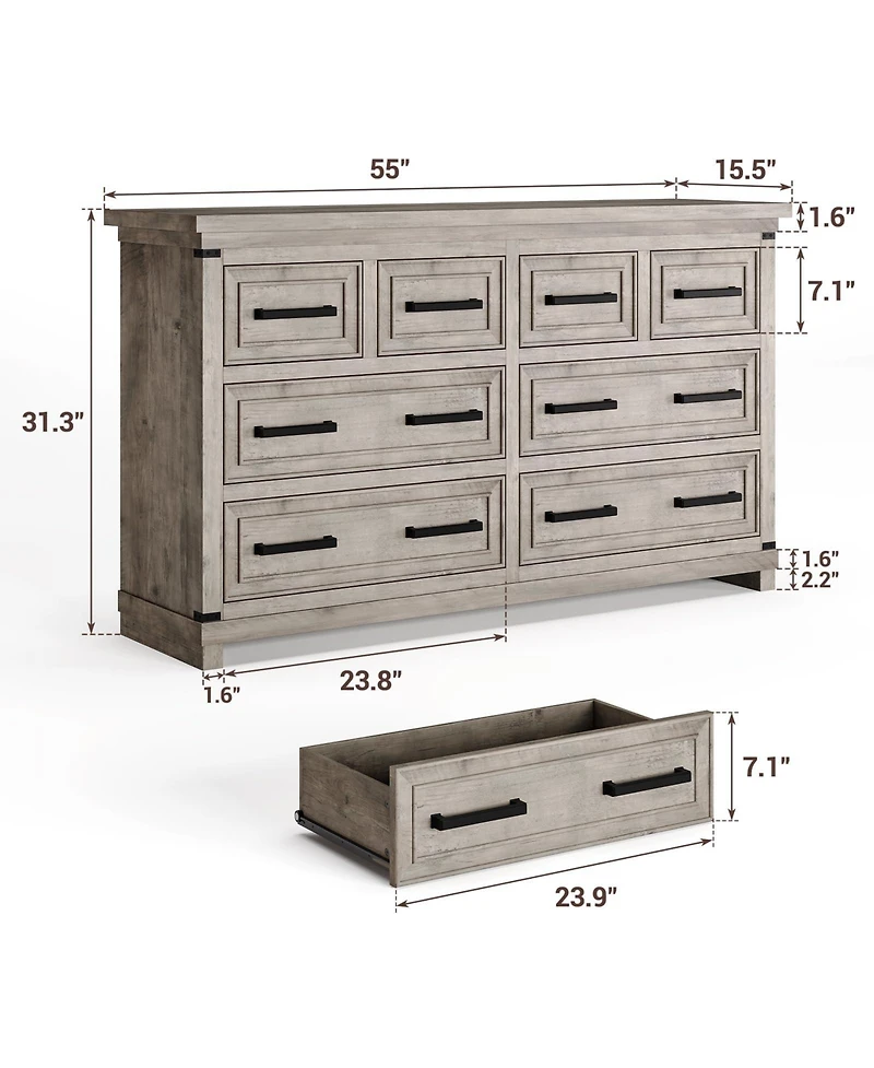 gaomon Farmhouse 8 Drawer Dresser, Rustic Wood Chest of Drawers for Bedroom