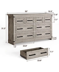 gaomon Farmhouse 8 Drawer Dresser, Rustic Wood Chest of Drawers for Bedroom