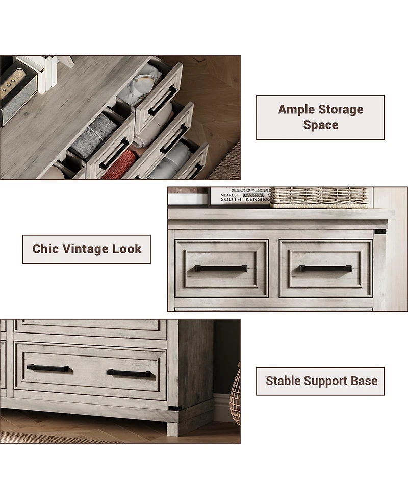 gaomon Farmhouse 8 Drawer Dresser, Rustic Wood Chest of Drawers for Bedroom