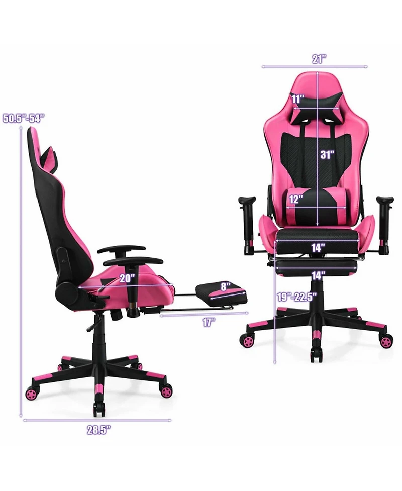 Gouun Metal Frame Ergonomic Gaming Chair with Massage Lumbar Pillow and Footrest