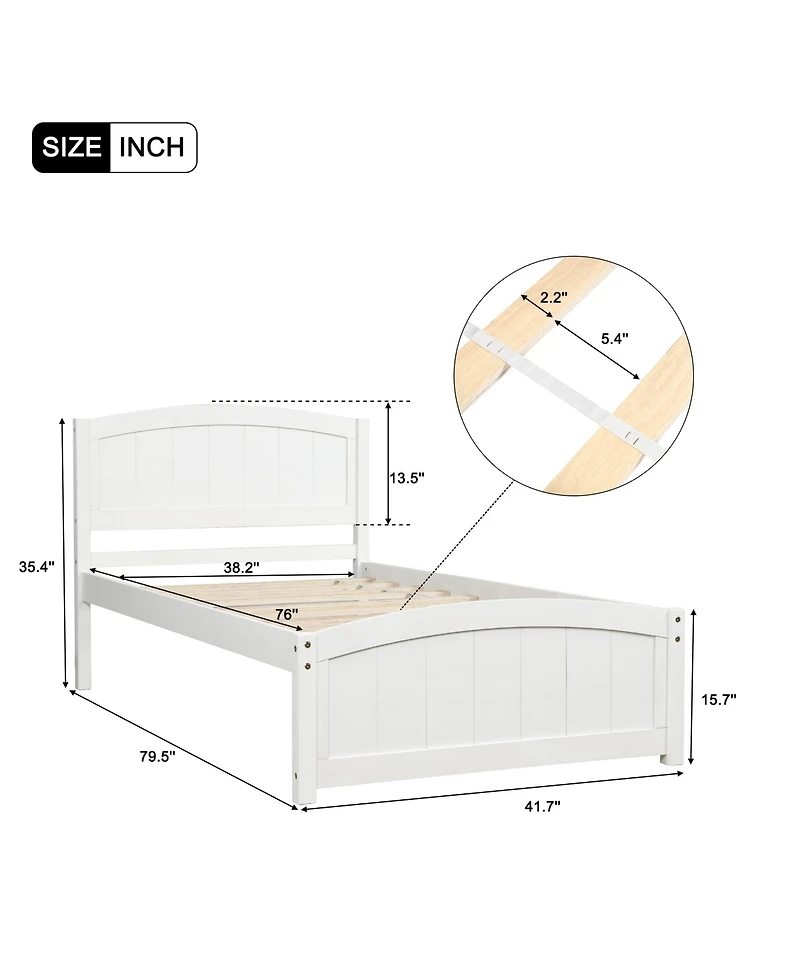 Rainsken Twin Size Bed Frame, Wood Platform Bed with Headboard, Footboard and Wood Slat Support for Bedroom