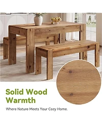 Tribesigns Solid Wood Dining Table Set for 4-6, 55" Dining Table with 2 Benches, Farmhouse Kitchen Table Set with Sturdy Legs, Dining Room Table Set
