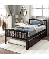 Sailvan Twin Bed with Trundle, Solid Wood Platform Frame Headboard, No Box Spring Needed