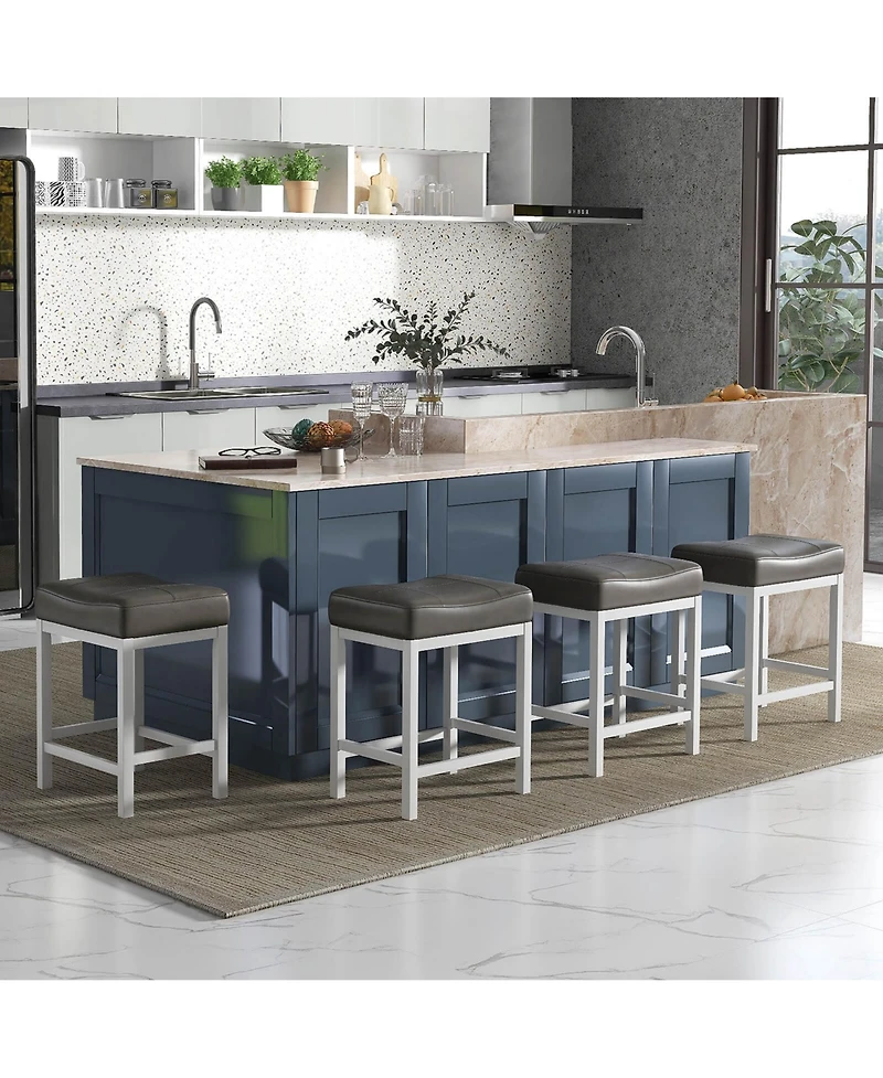 Costway 24.5" Bar Stool Set of 4 with Solid Rubber Wood Frame Humanized Footrest Kitchen