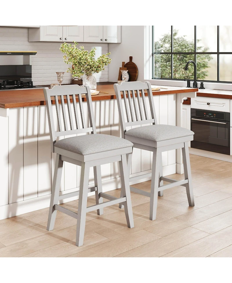 Costway Counter Height Bar Stools with Slatted Back Padded Seat and Footrest