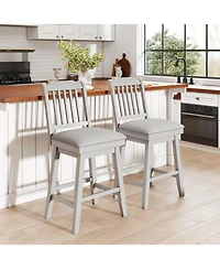 Costway Counter Height Bar Stools with Slatted Back Padded Seat and Footrest