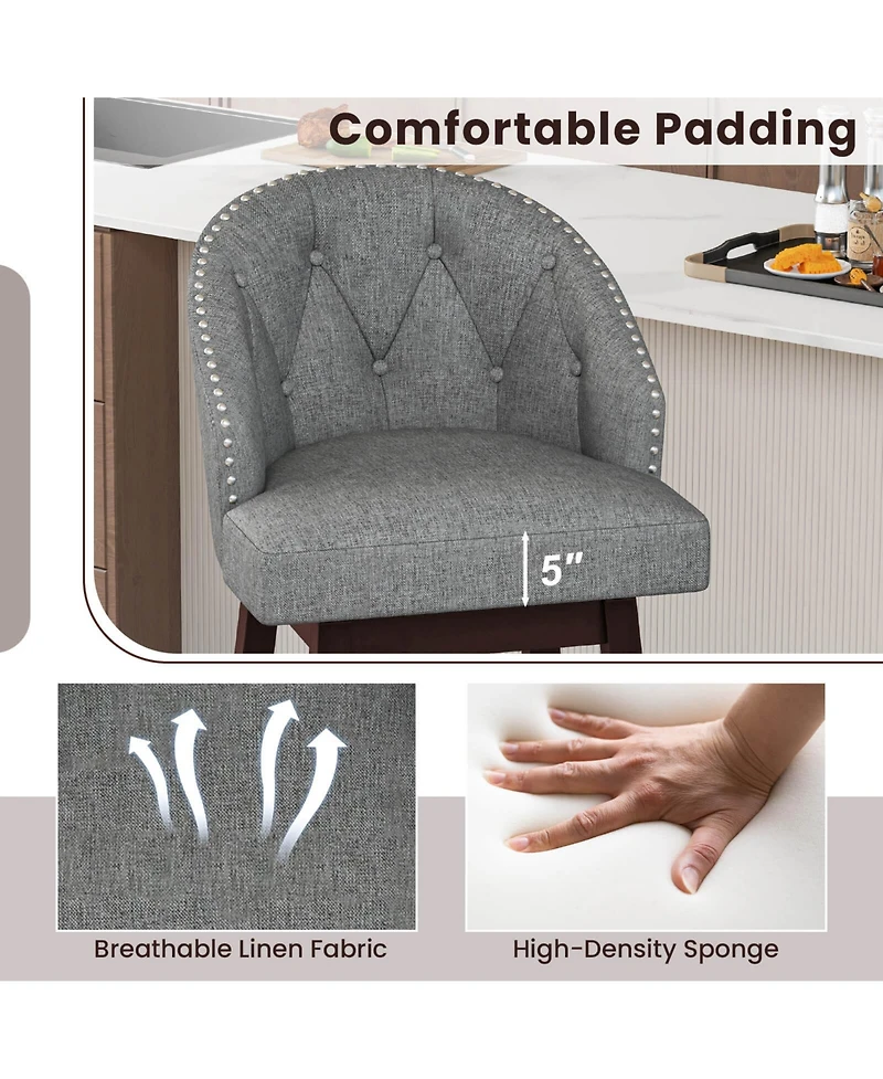 Costway 31" Bar Stools Set of 4 with Rubber Wood Frame Swivel Seat Footrest and Rivet