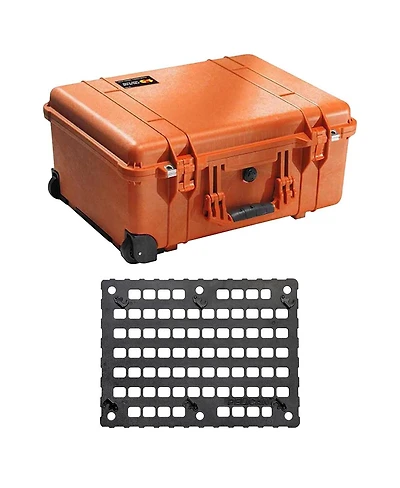 Pelican 1560 Watertight Hard Case with Cubed Foam Interior and Wheels - with Pelican 1560mp Molle panel case lid org