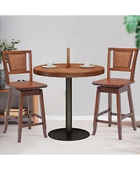 Set of 2 Swivel Bar Stools Counter Height Rubber Wood Pub Chairs w/ Rattan Back