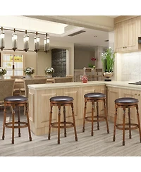 Costway Set of 4 Swivel Bar Stool Leather Padded Dining Kitchen Pub Chair Backless