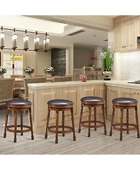 Costway Set of 4 24'' Swivel Bar Stool Leather Padded Dining Kitchen Pub Chair Backless