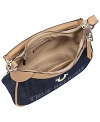 True Religion Blair Denim and Pu Shoulder Bag Logo Mini with Detachable Strap