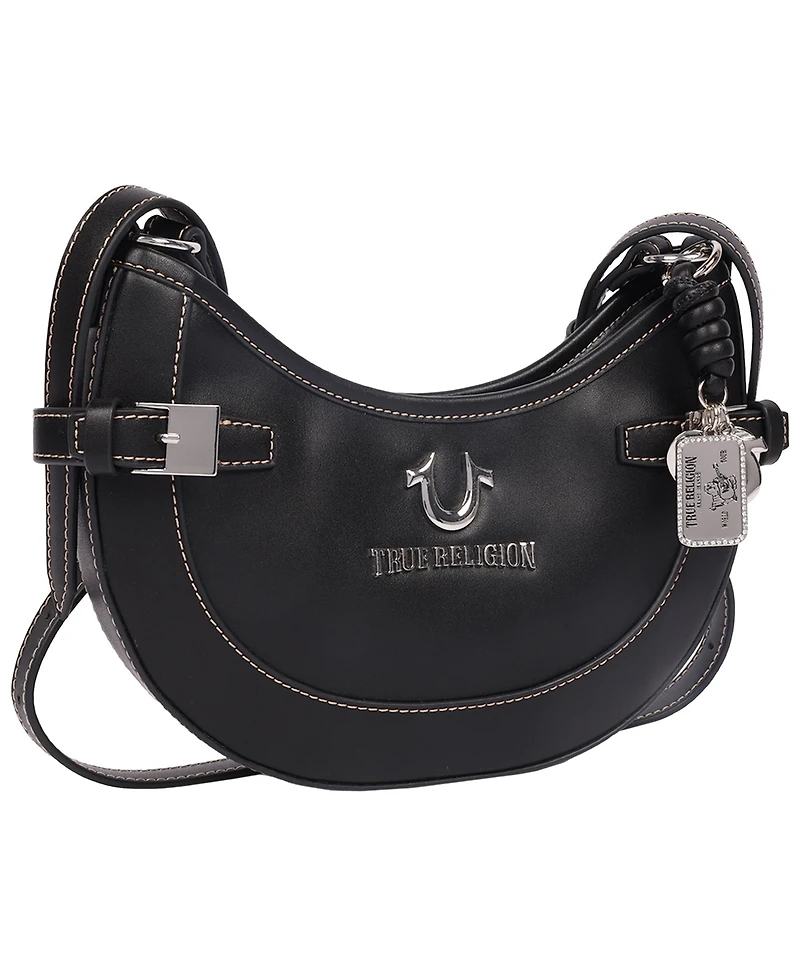 True Religion Blake Smooth Pu Belted Hobo Bag – Women's Faux Leather Shoulder and Crossbody Handbag