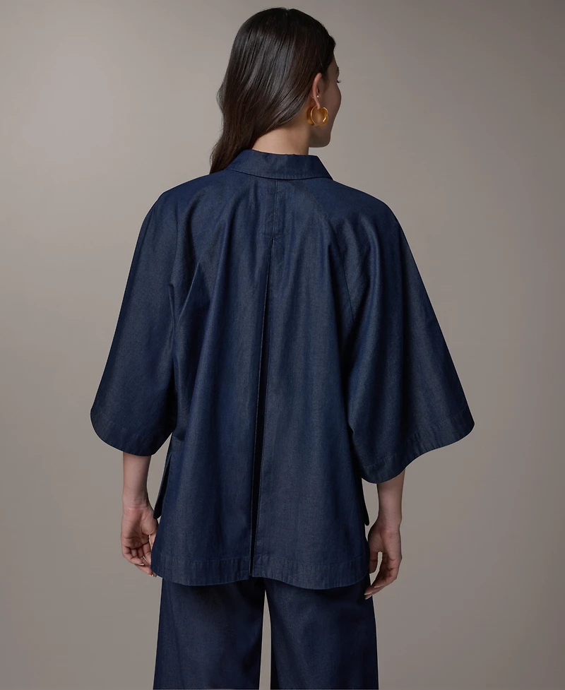 Donna Karan Weekend Women's Bali Dolman Denim Button-Down Cotton Shirt