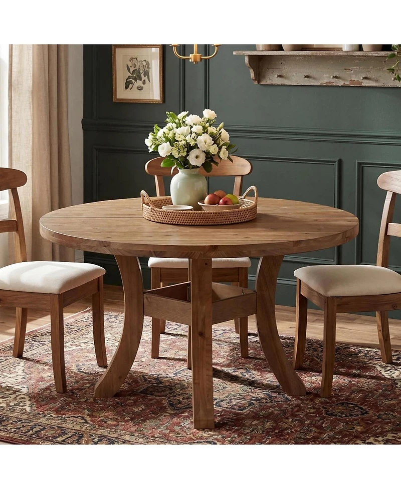 Tribesigns 47" Solid Wood Round Dining Table for 4-6, Farmhouse Circle Kitchen Table with Unique Curved Legs