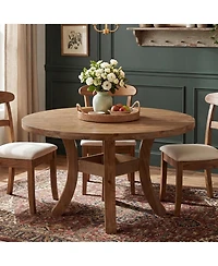Tribesigns 47" Solid Wood Round Dining Table for 4-6, Farmhouse Circle Kitchen Table with Unique Curved Legs