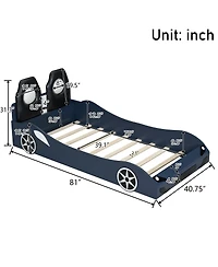 Sailvan Twin Race Car Bed Frame with Under-Bed Led Lighting and Upholstered Backrest