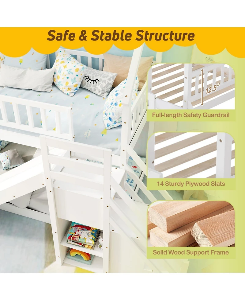 Slickblue Kids Twin Bunk Bed with Slide and Staircase Storage Steps