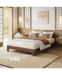 Homfan Wood Platform Bed Frame With Underbed Storage Wood Slats No Box Spring Needed