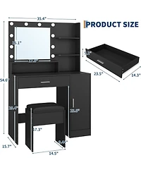 gaomon Vanity with Mirror, Three-Level Adjustable Lighting, Drawer Cabinet, Power Outlet and Stool Compact Design Ideal for Bedrooms Apartments