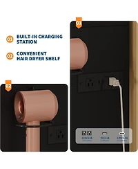 gaomon Vanity Set with Sliding Mirror,3-Level Dimmable Lighting, Stool,Power Outlet,HairdryerHolder,Storage Cabinet Open Shelves & 4 Drawers