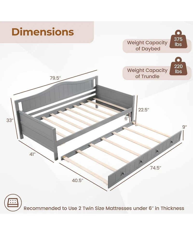 Slickblue Twin Size Daybed with Pull-Out Trundle and Slats
