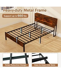 Slickblue Bed Frame with Slatted Base, Led Lighting and Storage Headboard Design