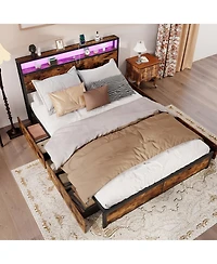 Slickblue Led Platform Bed Frame with 4 Drawers Charging Station