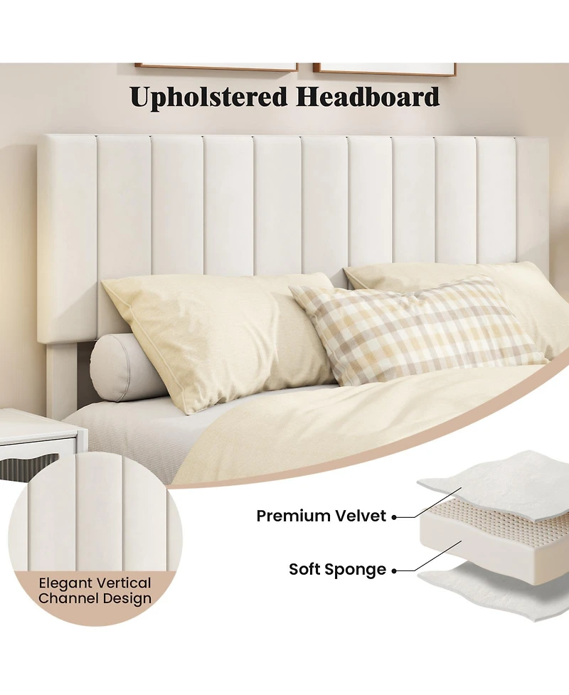 Slickblue Modern Velvet Upholstered Platform Bed Frame with Durable Wooden Support Base