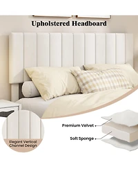 Slickblue Modern Velvet Upholstered Platform Bed Frame with Durable Wooden Support Base