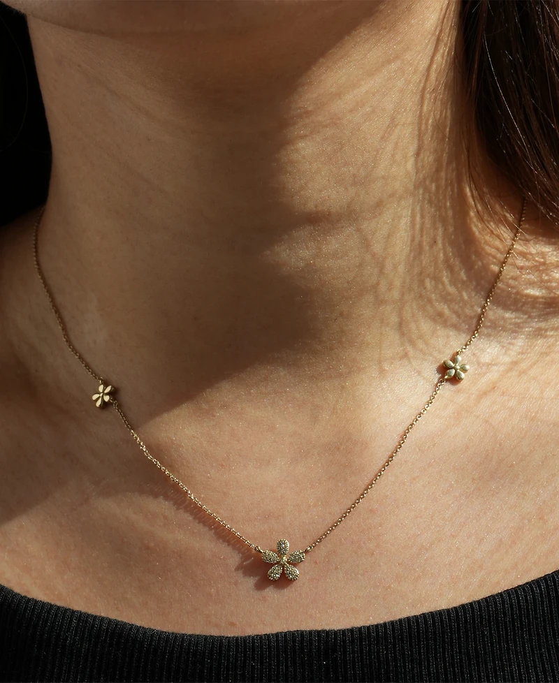 Wrapped Diamond Multi-Flower Necklace (1/10 ct. t.w.) in 10k Yellow Gold