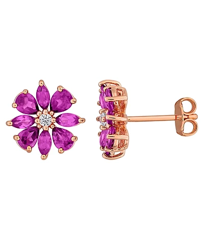 Macy's Rhodolite (2 ct. t.w.) and White Topaz (1/10 ct. t.w.) Earrings in 18k Rose Gold Flash Plated Sterling Silver (Also Available in Blue Topaz)