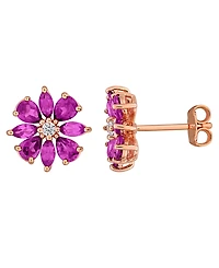 Macy's Rhodolite (2 ct. t.w.) and White Topaz (1/10 ct. t.w.) Earrings in 18k Rose Gold Flash Plated Sterling Silver (Also Available in Blue Topaz)