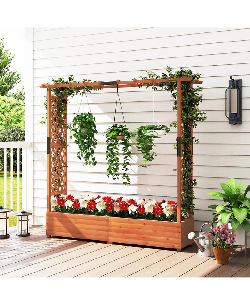 Gouun 77-Inch Raised Garden Bed with Arch Trellis and Hanging Roof