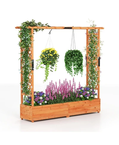 Gouun 77-Inch Raised Garden Bed with Arch Trellis and Hanging Roof