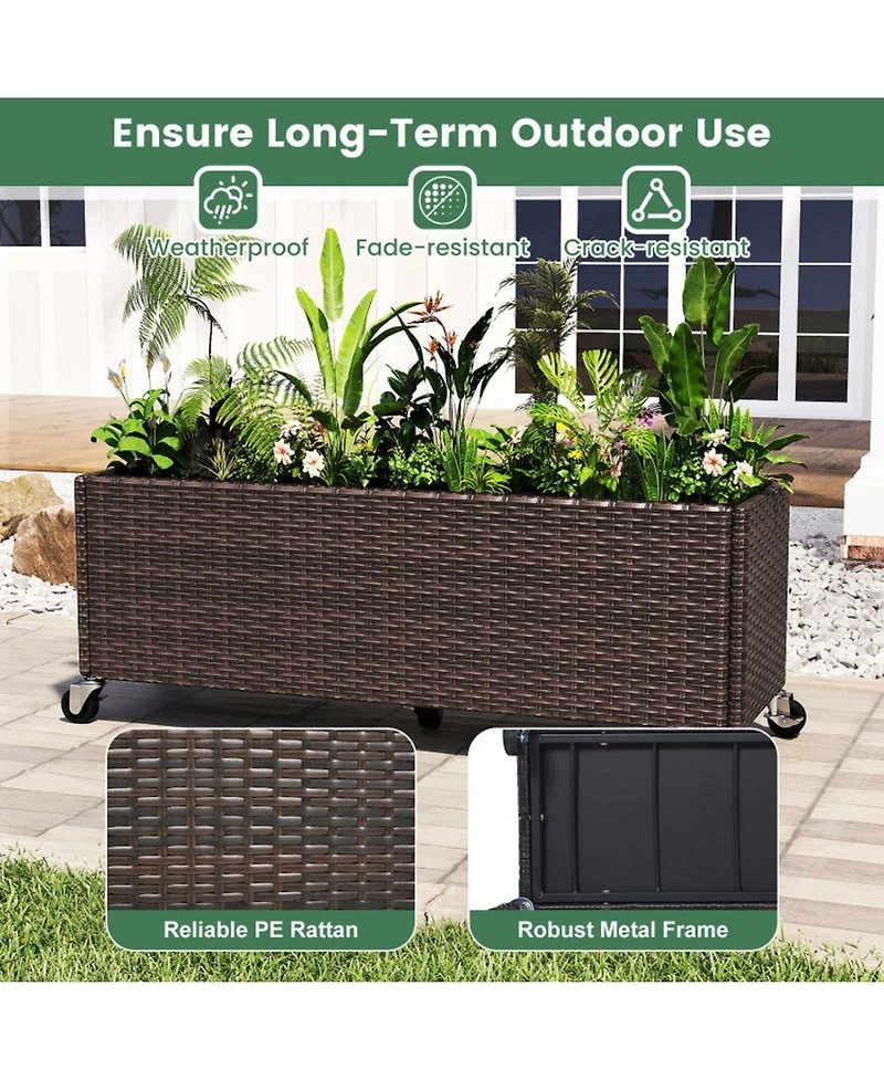 Gouun Pe Rattan Patio Planter Box on Wheels with Bed Liner