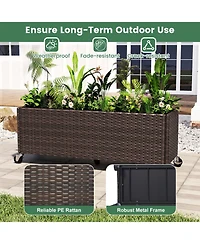 Gouun Pe Rattan Patio Planter Box on Wheels with Bed Liner