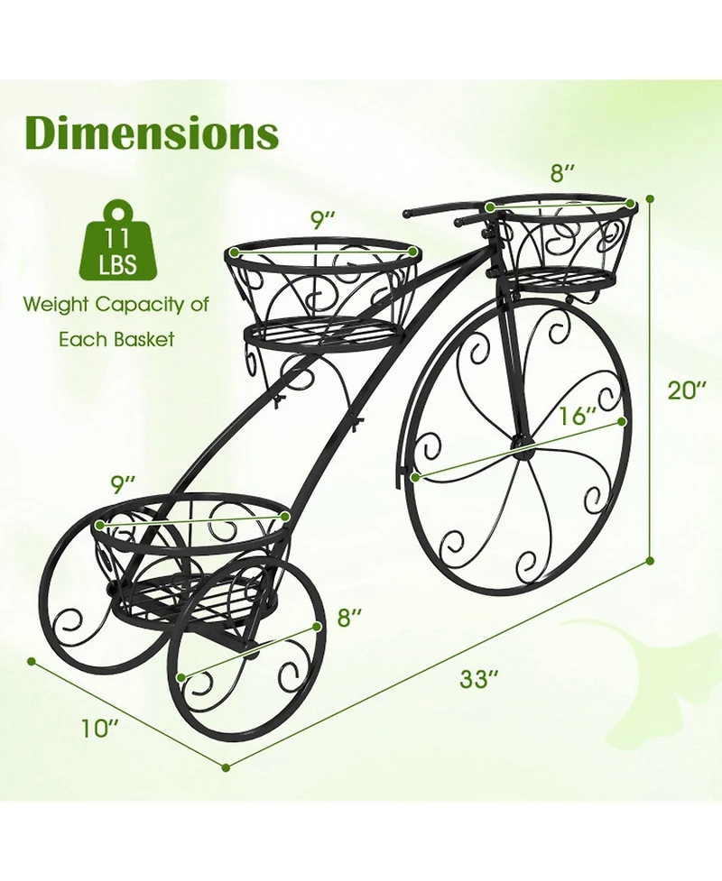 Gouun Metal Tricycle Plant Stand with 3 Hollow Baskets