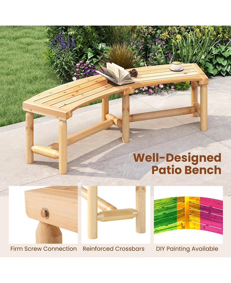 Sugift Patio Curved Bench Solid Wood Fire Pit Bench Outdoor Backless Loveseat