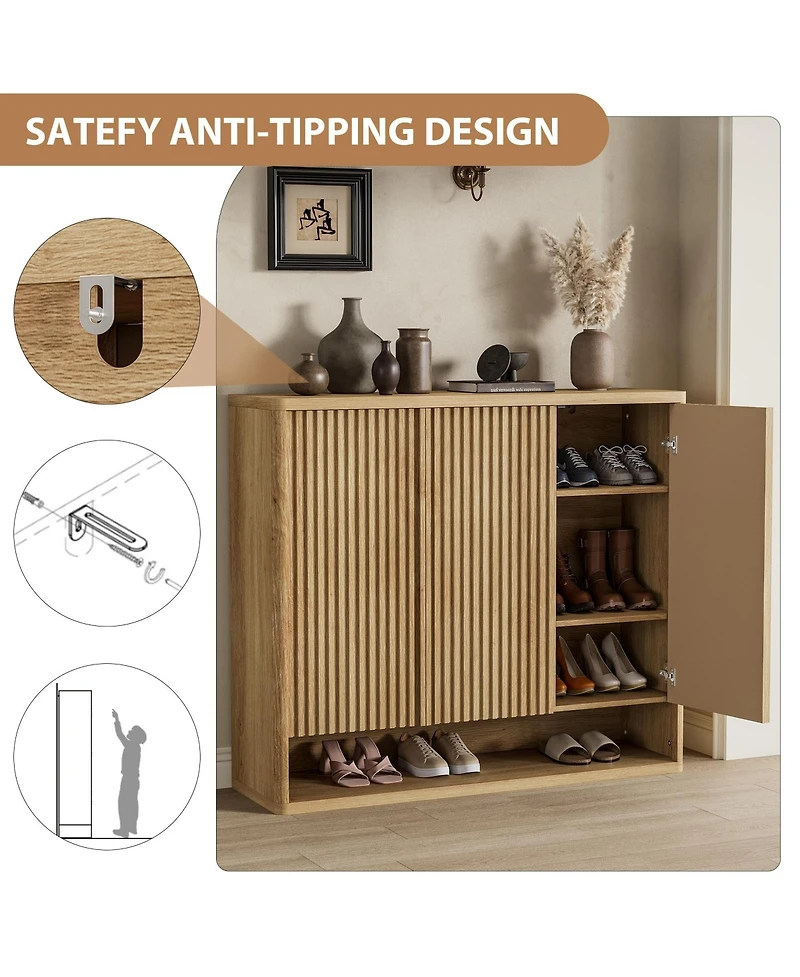Homfan 2 Piece Wooden Shoe Cabinet Set with Fluted Doors and Adjustable Shelves, 46 in Entryway Shoe Storage Organizer for Hallway