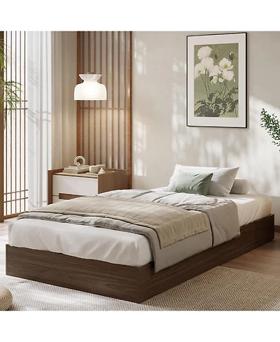 homfan Wood Platform Bed Frame No Headboard with Slats, Floor-Level Design, Box Spring Needed